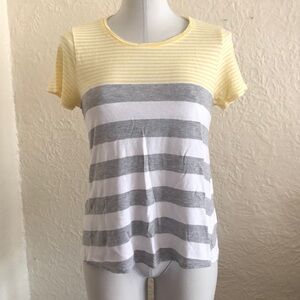 Michael Stars White Gray Yellow Stripe T-Shirt